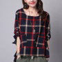 Long Sleeve Loose Plaid Blouse