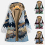 2020 Winter Zipper Hooded Women Thick Coat Landscape Print Vintage Plush Cotton Parkas