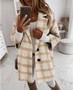 Autumn and winter three-quarter sleeve button lapel pocket plaid woolen coat women