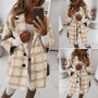 Autumn and winter three-quarter sleeve button lapel pocket plaid woolen coat women