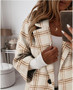 Autumn and winter three-quarter sleeve button lapel pocket plaid woolen coat women