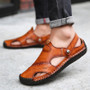 Men Hand Stitching Soft Outdoor Closed Toe Leather Casual Sandals