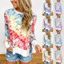 Women Tie-dye Gradient Printed O-Neck Long Sleeve Casual T-shirts