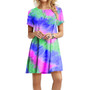Women Summer Tie-dye Print Gradient Rainbow O Neck Short Sleeve Casual Dress