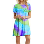 Women Summer Tie-dye Print Gradient Rainbow O Neck Short Sleeve Casual Dress