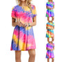 Women Summer Tie-dye Print Gradient Rainbow O Neck Short Sleeve Casual Dress