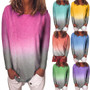 Women Summer Gradient Rainbow Casual O Neck Tops Long Sleeve T-shirt