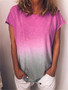 Women Summer Gradient Rainbow Casual O Neck Tops Short Sleeve T-shirt