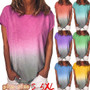 Women Summer Gradient Rainbow Casual O Neck Tops Short Sleeve T-shirt