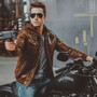 Men's Brown Leather Motorcycle Jacket with Removable Hood