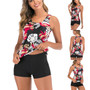 Women Floral Print Slim Swimsuit Tummy Control Two Piece Tankini Set