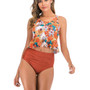 Women Floral Print Hight Waist Swimsuit Two Piece Tankini Set