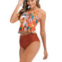 Women Floral Print Hight Waist Swimsuit Two Piece Tankini Set