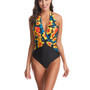 Women One Piece Swimsuit Floral Halter Backless Swimwear