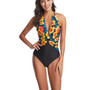 Women One Piece Swimsuit Floral Halter Backless Swimwear