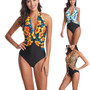 Women One Piece Swimsuit Floral Halter Backless Swimwear