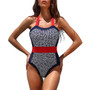 Women Sexy Halter Bandage Print One Piece Beach Swimsuit