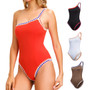 Women One Piece One Shoulder Swimsuit Sport Splice Swimwear