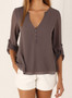 Women's V Neck Long Sleeve Solid Irregular Blouse