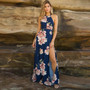 Women's Bohemian Halter Backless Floral Printed Split Maxi Dress