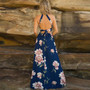 Women's Bohemian Halter Backless Floral Printed Split Maxi Dress