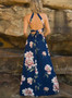 Women's Bohemian Halter Backless Floral Printed Split Maxi Dress