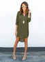 Women's V Neck Long Sleeve High Low Solid Dress