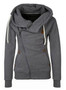 Women's Long Sleeve Side Zipper Drawstring Hood Sweatshirt