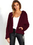 Women Solid Color Long Sleeve Plush Hooded Cardigan Coat