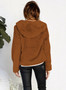 Women Solid Color Long Sleeve Plush Hooded Cardigan Coat