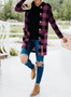 Women Plaid Printed Long Sleeve Pocket Hooded Cardigan