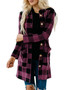 Women Plaid Printed Long Sleeve Pocket Hooded Cardigan