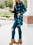 Women Plaid Printed Long Sleeve Pocket Hooded Cardigan