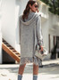 Women Autumn Winter Long Sleeved Hem Tassel Pocket Cardigan