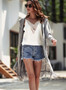 Women Autumn Winter Long Sleeved Hem Tassel Pocket Cardigan