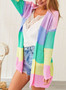 Women Colorful Rainbow Stitching Long Sleeve Cardigan