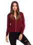 Women Solid Color Hooded Zipper Long Sleeved Top Cardigan