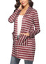 Women Stripe Double Pockets Stitching Shawl Long Cardigan