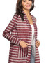 Women Stripe Double Pockets Stitching Shawl Long Cardigan