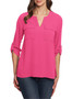 V-neck Loose Chiffon Blouse with Pockets