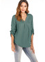 V-neck Loose Chiffon Rollable Sleeve Blouse
