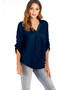 V-neck Loose Chiffon Rollable Sleeve Blouse