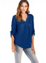 V-neck Loose Chiffon Rollable Sleeve Blouse