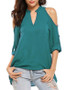 V-neck Shoulder Cutout Loose Chiffon Blouse