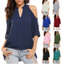 V-neck Shoulder Cutout Loose Chiffon Blouse