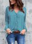 V-neck Pleated Button Loose Chiffon Blouse