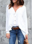 V-neck Pleated Button Loose Chiffon Blouse