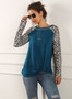 Women Leopard Knot Hem Raglan Sleeve T-shirt