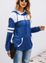 Women Fashion Stitching Pockets Long Sleeve Hooded Sweatshirt