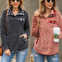 Women Fashion Plaid Pockets Long Sleeve Sweatshirt